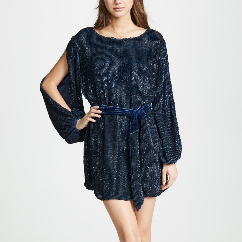 Retrofête Selma Long Sleeve Sequin Dress Navy XS